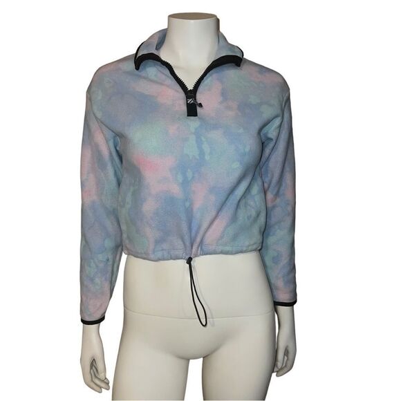 PINK Victoria's Secret Multicolor Tie Dye Quarter Zip Crop Fleece Shirt XS EUC - Picture 2 of 8